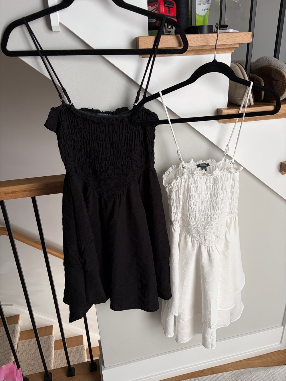 EUC Bundle WILD FABLE Smocked Bodice Tiered Fit & Flare Mini Dress Black White S